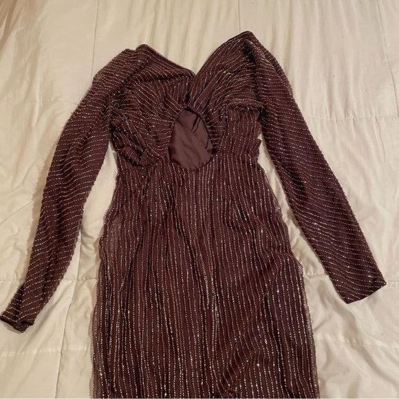 Asos?Design Mauve Surplice Beaded Midi Dress With Back Cutout - Picture 8 of 9